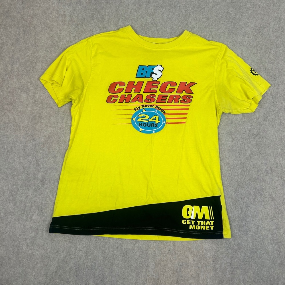 Born Fly T-Shirt Mens Large Yellow Check Chasers Get That Money Graphic Tee
